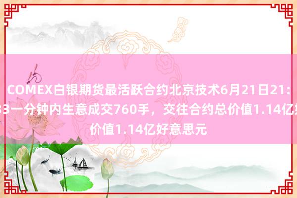 COMEX白银期货最活跃合约北京技术6月21日21:32-21:33一分钟内生意成交760手，交往合约总价值1.14亿好意思元